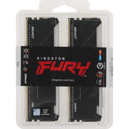 Память DDR4 2x32GB 3600MHz Kingston KF436C18BB2AK2/64 Fury Beast Black RGB RTL Gaming PC4-28800 CL18 DIMM 288-pin 1.35В dual rank с радиатором Ret