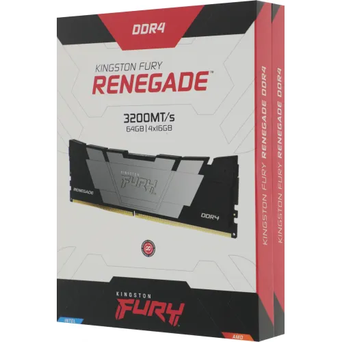 Память DDR4 4x16GB 3200MHz Kingston KF432C16RB12K4/64 Fury Renegade Black RTL Gaming PC4-25600 CL16 DIMM 288-pin 1.35В dual rank с радиатором Ret