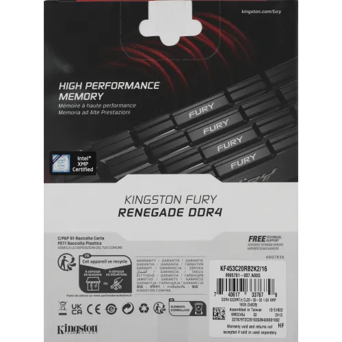 Память DDR4 2x8GB 5333MHz Kingston KF453C20RB2K2/16 Fury Renegade Black RTL Gaming PC4-42666 CL20 DIMM 288-pin 1.6В single rank с радиатором Ret