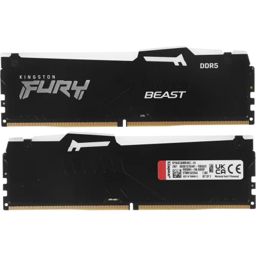 Память DDR5 2x32GB 6000MHz Kingston KF560C36BBEAK2-64 Fury Beast Black RGB RTL Gaming PC5-48000 CL36 DIMM 288-pin 1.35В kit single rank с радиатором Ret