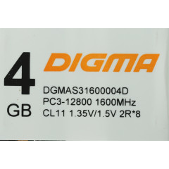Память DDR3 4GB 1600MHz Digma DGMAS31600004D RTL PC3-12800 CL11 SO-DIMM 204-pin 1.35В dual rank Ret