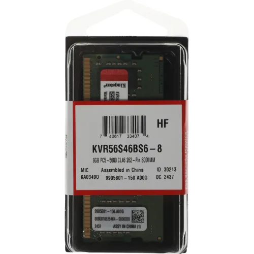 Память DDR5 8GB 5600MHz Kingston KVR56S46BS6-8 VALUERAM RTL PC5-44800 CL46 SO-DIMM 262-pin 1.1В single rank Ret
