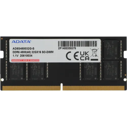 Память DDR5 32GB 4800MHz A-Data AD5S480032G-S RTL PC4-38400 CL40 SO-DIMM 262-pin 1.1В single rank Ret