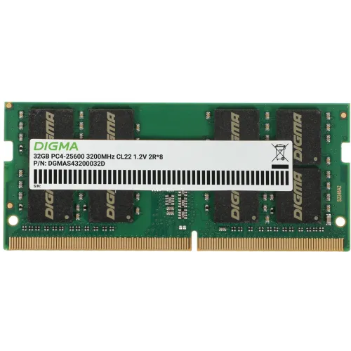 Память DDR4 32GB 3200MHz Digma DGMAS43200032D RTL PC4-25600 CL22 SO-DIMM 260-pin 1.2В dual rank Ret