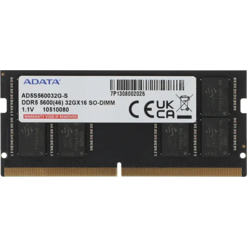 Память DDR5 32GB 5600MHz A-Data AD5S560032G-S RTL PC5-44800 CL46 SO-DIMM 262-pin 1.1В single rank Ret