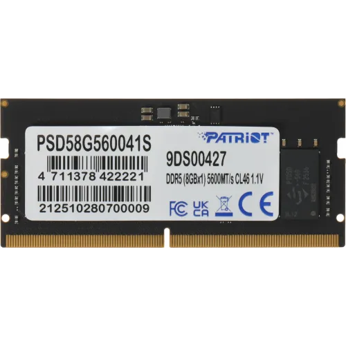 Память DDR5 8GB 5600MHz Patriot PSD58G560041S Signature Line RTL PC5-44800 CL46 SO-DIMM 262-pin 1.1В single rank Ret
