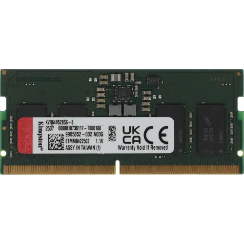 Память DDR5 8GB 6400MHz Kingston KVR64V52BS6-8 Valueram RTL PC5-51200 CL52 SO-DIMM 262-pin 1.1В single rank Ret