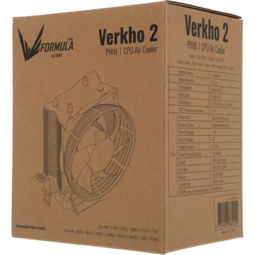 Устройство охлаждения(кулер) Formula AC Verkho 2 Soc-AM5/AM4/1200/1700/1851 черный/синий 4-pin 15-25dB Al+Cu 110W 307gr Ret (VERKHO 2)