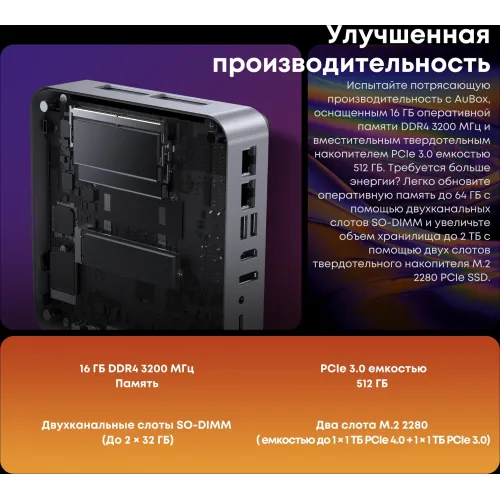 ПК Мини Chuwi AuBox Core i9 13900HK (2.6) 16Gb SSD512Gb Iris Xe Windows 11 Pro 2x2.5GbitEth WiFi BT 120W серебристый/черный