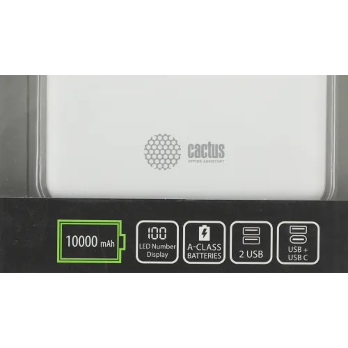 Мобильный аккумулятор Cactus CS-PBFSKT-10000 10000mAh 10.5W 2.1A 2xUSB-A/USB-C белый