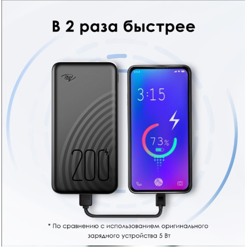Мобильный аккумулятор Itel Star 200C 20000mAh QC3.0/PD3.0/PE2.0 2.1A USB-A/USB-C черный