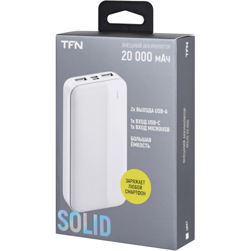Мобильный аккумулятор TFN Solid PB-282 20000mAh 11W 2.1A 2xUSB-A белый (TFN-PB-282-WH)