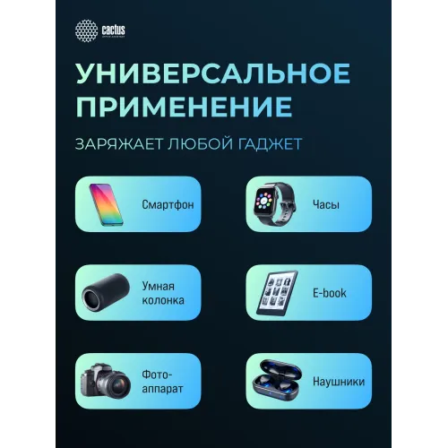 Мобильный аккумулятор Cactus CS-PBFSBA-10000 10000mAh 22.5W 4.5A USB-A/2xUSB-C белый