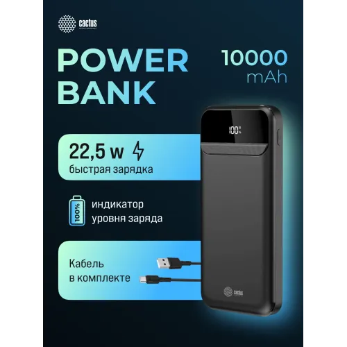 Мобильный аккумулятор Cactus CS-PBFSCA-10000 10000mAh 22.5W 4.5A 2xUSB-A/USB-C черный