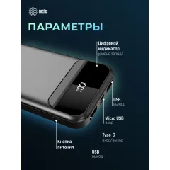 Мобильный аккумулятор Cactus CS-PBFSCA-10000 10000mAh 22.5W 4.5A 2xUSB-A/USB-C черный