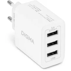 Сетевое зар./устр. Digma DGWC-3U-5A-WG 30W 3A (PD+QC) 3xUSB универсальное белый