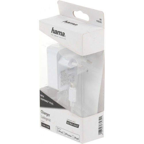 Сетевое зар./устр. Hama H-178342 12W 2.4A для Apple белый (00178342)