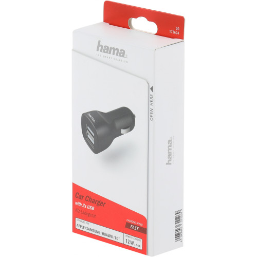 Автомобильное зар./устр. Hama H-1401660 12W 1.2A+1.2A 2xUSB универсальное черный (00173624)