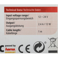 Автомобильное зар./устр. Hama H-183266 12W 2.4A USB для Apple белый (00183266)