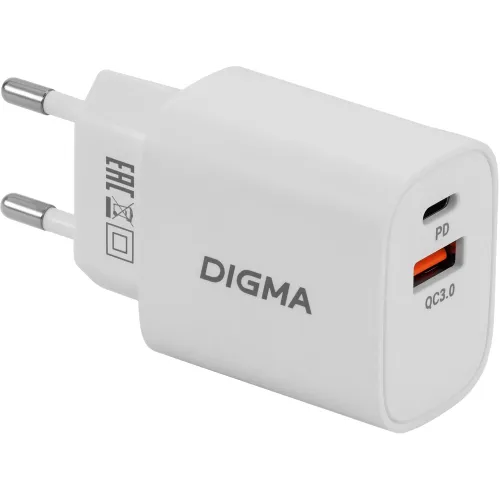 Сетевое зар./устр. Digma DGW3D 30W 3A (PD+QC) USB-C/USB-A универсальное белый (DGW3D0F110WH)