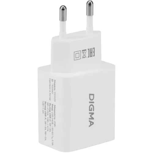 Сетевое зар./устр. Digma DGW2D 20W 3A+1A (PD+QC) USB-C/USB-A универсальное белый (DGW2D0F110WH)