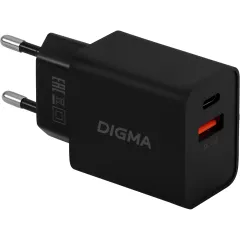 Сетевое зар./устр. Digma DGW2D 20W 3A+1A (PD+QC) USB-C/USB-A универсальное черный (DGW2D0F110BK)