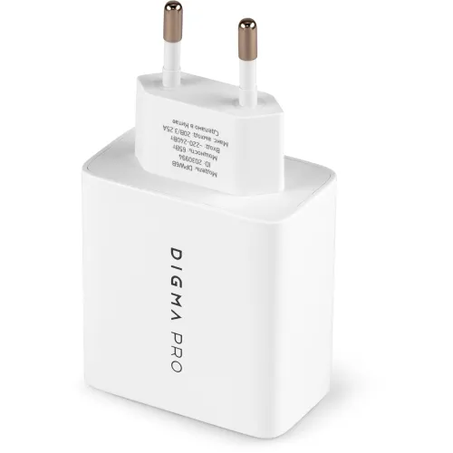 Сетевое зар./устр. Digma Pro DPW6B 65W 3.25A (PD+QC) 2хUSB-C/USB-A универсальное белый (DPW6B5GX12WH)