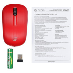 Мышь Оклик 525MW черный/красный оптическая 1000dpi беспров. USB для ноутбука 3but (1090720)