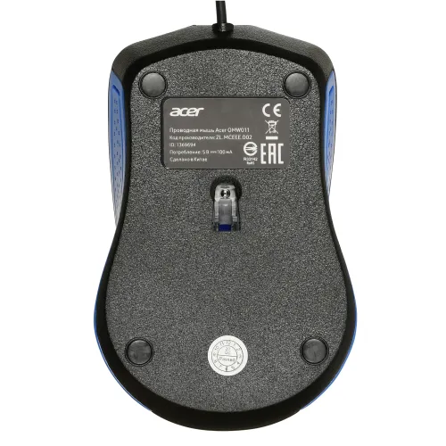 Мышь Acer OMW011 черный/синий оптическая 1200dpi USB 3but (ZL.MCEEE.002)