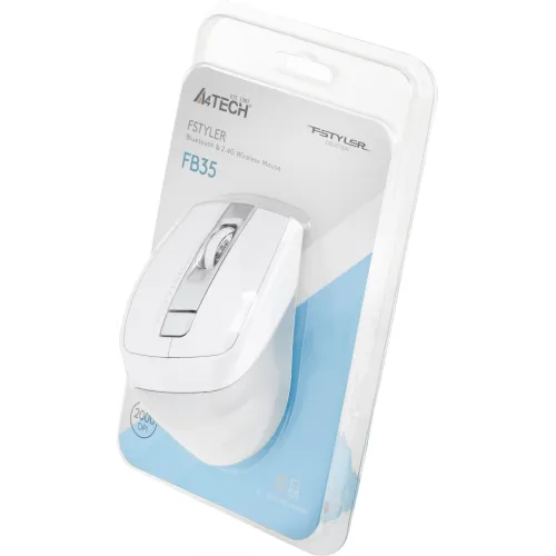 Мышь A4Tech Fstyler FB35 белый/серый оптическая 2000dpi беспров. BT/Radio USB для ноутбука 6but (FB35 ICY WHITE)