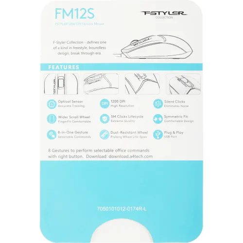 Мышь A4Tech Fstyler FM12S Panda белый/черный оптическая 1200dpi silent USB 3but