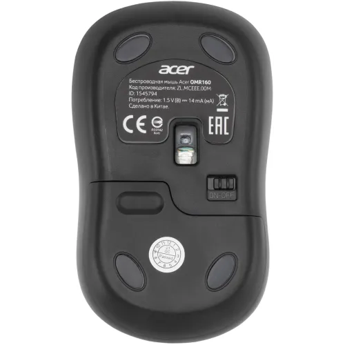 Мышь Acer OMR160 черный оптическая 1200dpi беспров. USB 3but (ZL.MCEEE.00M)