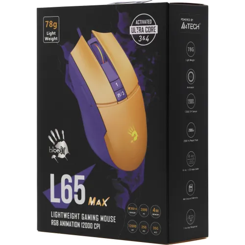Мышь A4Tech Bloody L65 Max желтый/фиолетовый оптическая 12000dpi USB 6but (L65 MAX/ROYAL VIOLET)