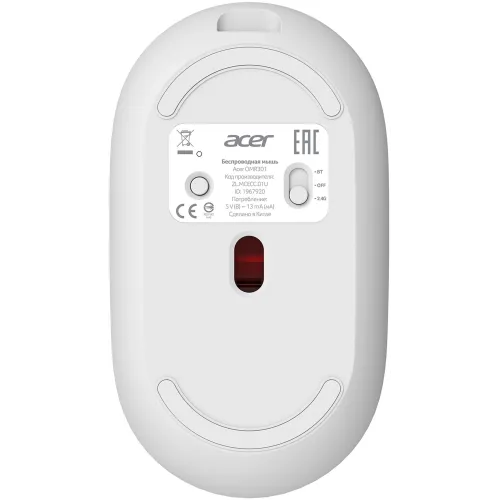 Мышь Acer OMR301 белый оптическая 1600dpi беспров. BT/Radio USB 4but (ZL.MCECC.01U)