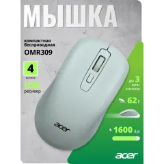 Мышь Acer OMR309 зеленый оптическая 1600dpi беспров. USB 4but (ZL.MCECC.030)