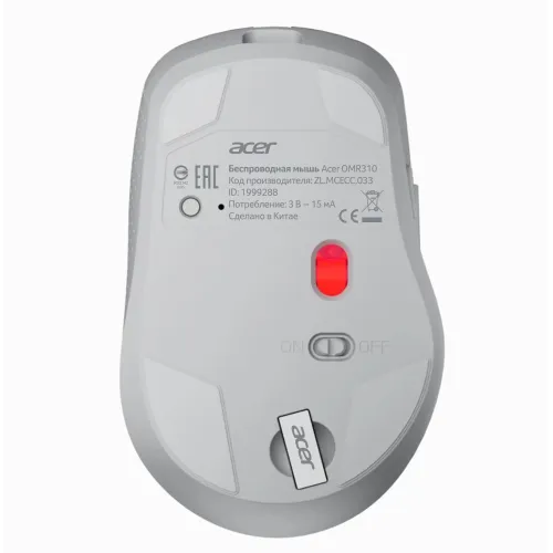 Мышь Acer OMR310 светло-серый оптическая 1600dpi беспров. BT/Radio USB 7but (ZL.MCECC.033)