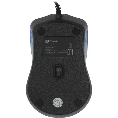 Мышь Оклик 225M черный/синий оптическая 1200dpi USB 3but (288233)