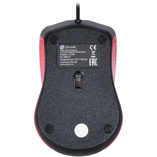 Мышь Оклик 225M черный/красный оптическая 1200dpi USB для ноутбука 3but (288237)
