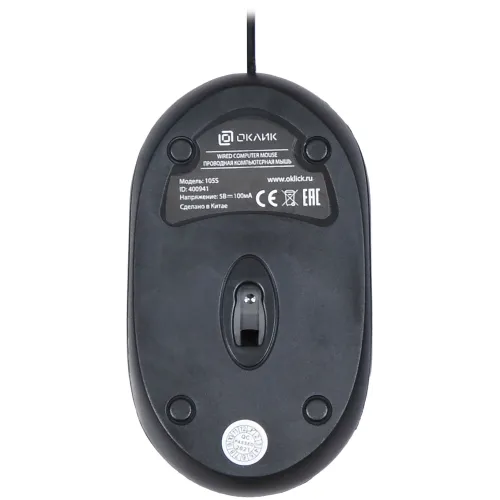 Мышь Оклик 105S черный оптическая 800dpi USB для ноутбука 3but (400941)