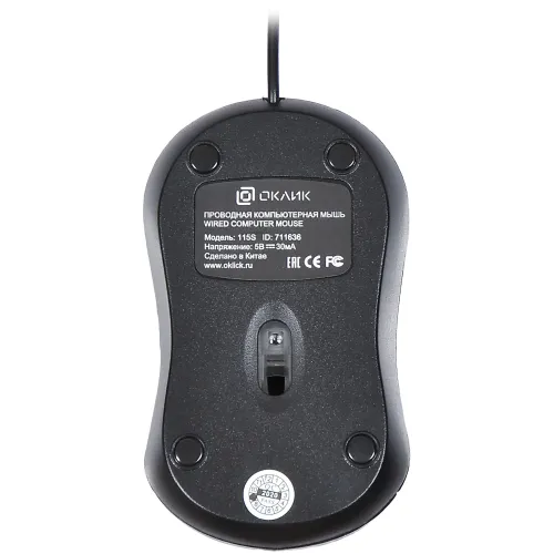 Мышь Оклик 115S черный оптическая 1200dpi USB для ноутбука 3but (711636)