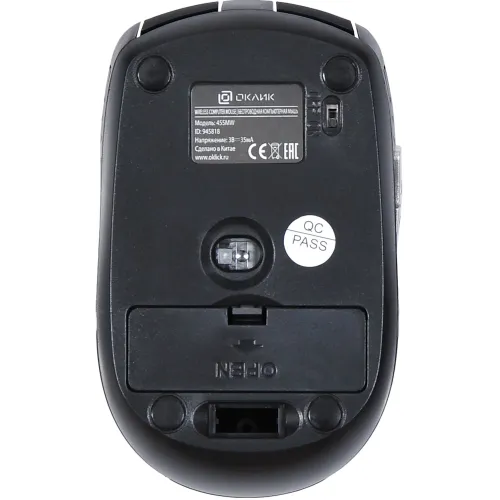 Мышь Оклик 455MW черный оптическая 1600dpi беспров. USB для ноутбука 6but (945818)