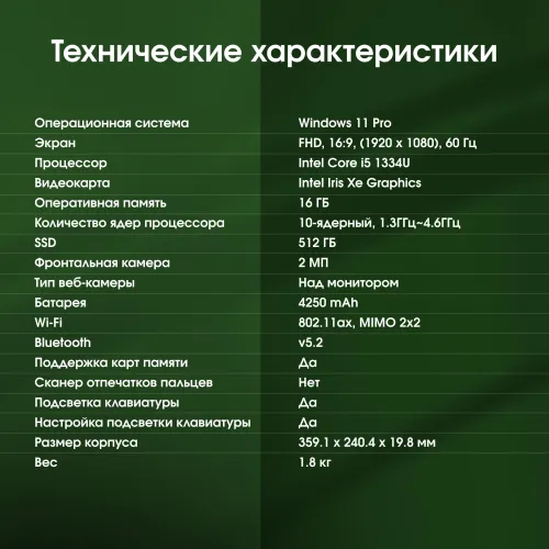 Ноутбук Digma Pro Fortis M Core i5 1334U 16Gb SSD512Gb Intel Iris Xe graphics 15.6" IPS FHD (1920x1080) Windows 11 Pro grey WiFi BT Cam 4250mAh (DN15P5-ADXW06)