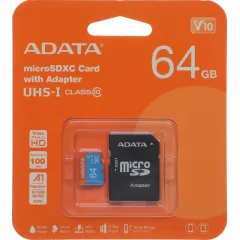 Флеш карта microSDXC 64GB A-Data AUSDX64GUICL10A1-RA1 Premier + adapter