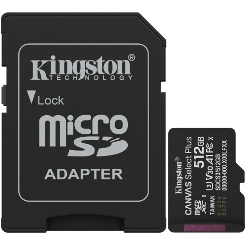 Флеш карта microSDXC 512GB Kingston SDCS3/512GB Canvas Select Plus V30 A1 + adapter