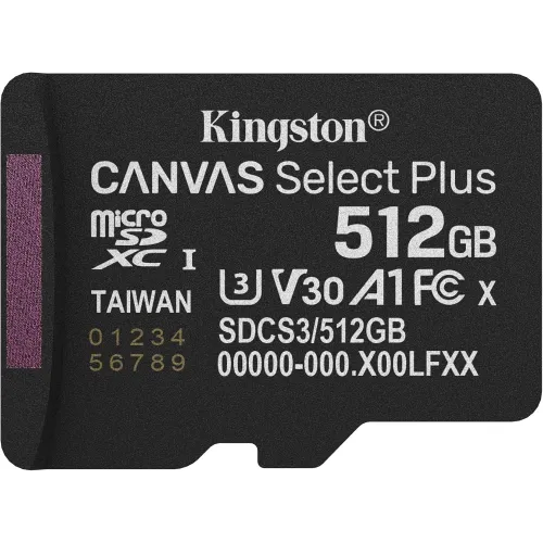 Флеш карта microSDXC 512GB Kingston SDCS3/512GBSP Canvas Select Plus V30 A1 w/o adapter