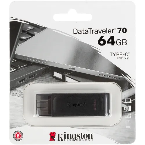 Флеш Диск Kingston 64GB DataTraveler 70 Type-C DT70/64GB USB3.0 черный