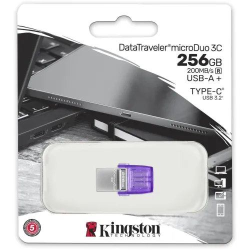 Флеш Диск Kingston 256Gb DataTraveler microDuo 3C DTDUO3CG3/256GB USB3.0 фиолетовый