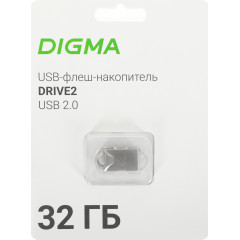 Флеш Диск Digma 32Gb DRIVE2 DGFUM032A20SR USB2.0 серебристый