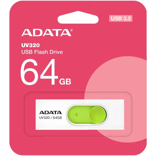 Флеш Диск A-Data 64GB UV320 AUV320-64G-RWHGN USB3.2 белый/зеленый