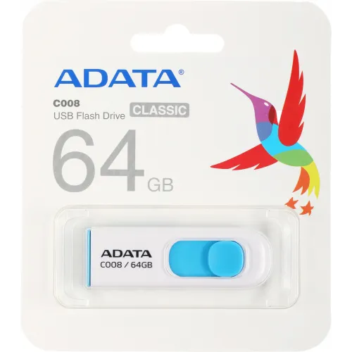 Флеш Диск A-Data 64GB Classic C008 AC008-64G-RWE USB2.0 синий/белый